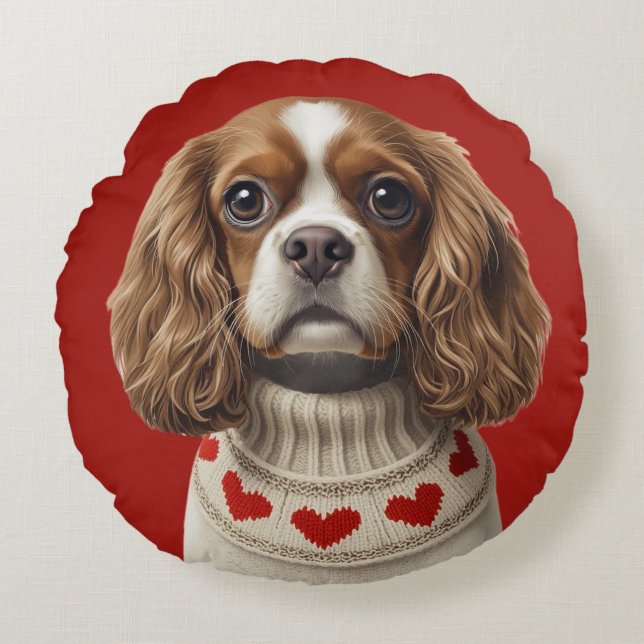 Love Heart cavalier Round Pillow (Front)
