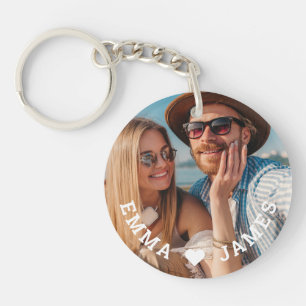 Love Heart Couples Photo Personalized Names Keychain