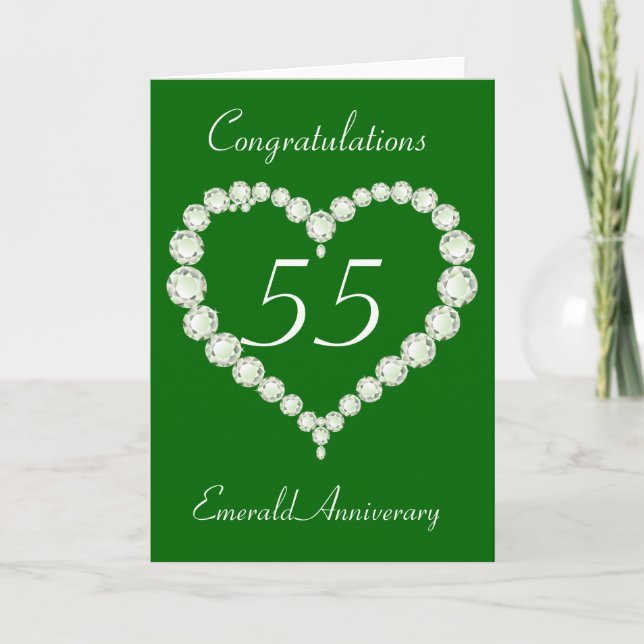 Love Heart Diamond Emerald Anniversary Card (Front)