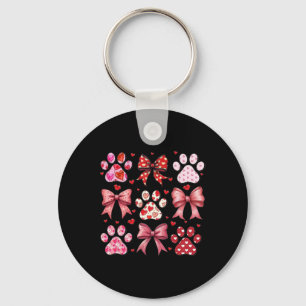 Love Heart Dog Paw Print Coquette Aesthetic Bow Va Keychain