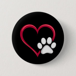 Love Heart Dog Paw Valentine's Day Dog Lover 2 Inch Round Button