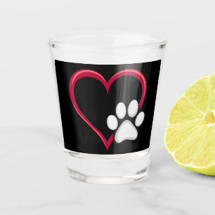 Love Heart Dog Paw Valentine's Day Dog Lover Shot Glass