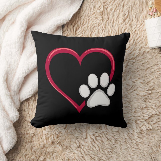 Love Heart Dog Paw Valentine's Day Dog Lover Throw Pillow (Blanket)