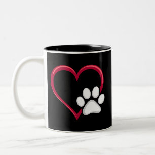 Love Heart Dog Paw Valentine's Day Dog Lover Two-Tone Coffee Mug