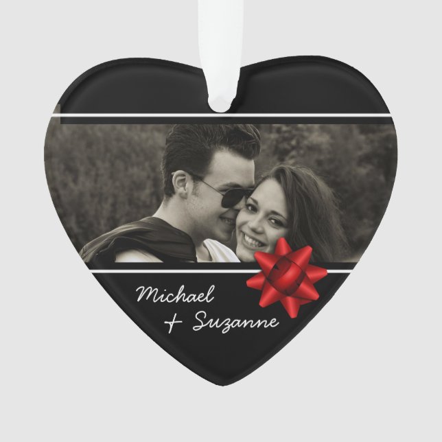 Love Heart Elegant Custom Photo Ornament (Front)