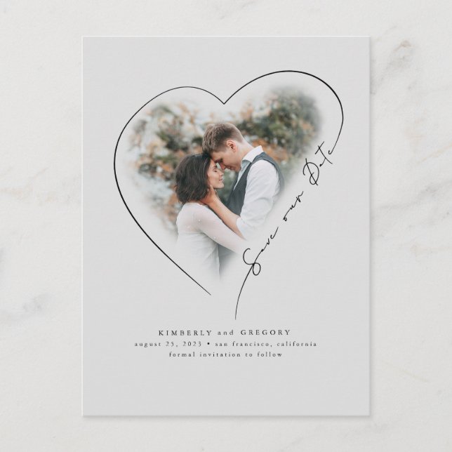 Love Heart Elegant Minimal Save The Date Photo Announcement Postcard (Front)
