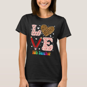Love Heart ESL Teacher Leopard Plaid Red Valentine T-Shirt