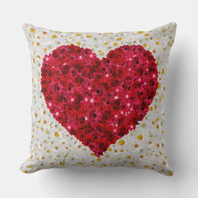 Love Heart Flowers Throw Pillow (Front)