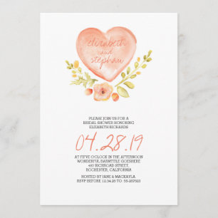 love heart flowers watercolor bridal shower invitation
