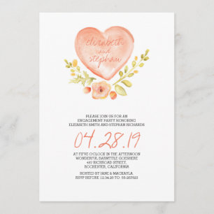 love heart flowers watercolor engagement party invitation