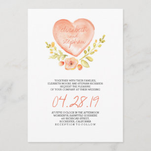 love heart flowers watercolor wedding invitation