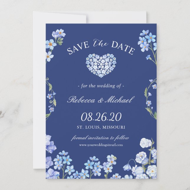 Love Heart Forget Me Nots Floral Save the Date (Front)