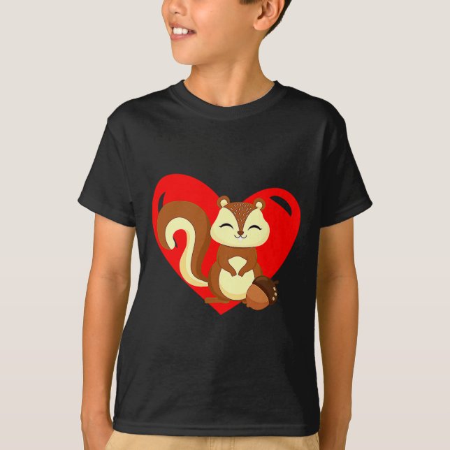 Love Heart Graphic Valentines Day Squirrel Boys K  T-Shirt (Front)