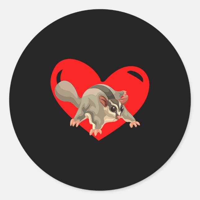 Love Heart Graphic Valentines Day Sugar Glider Bo  Classic Round Sticker (Front)