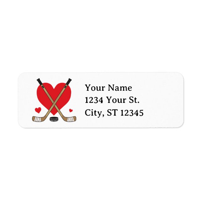 Love Heart Hockey Sticks and Puck Return Address (Front)