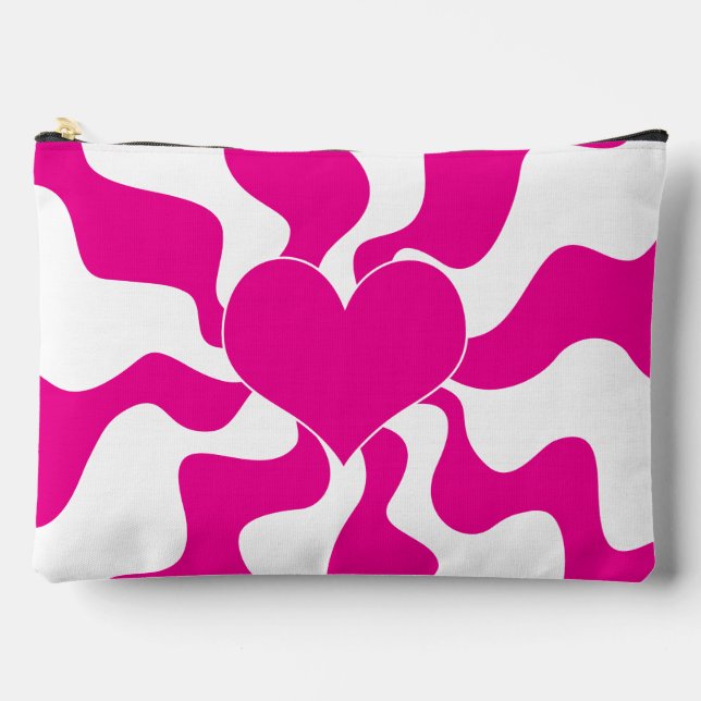 Love Heart in Magenta and White Accessory Pouch (Front)