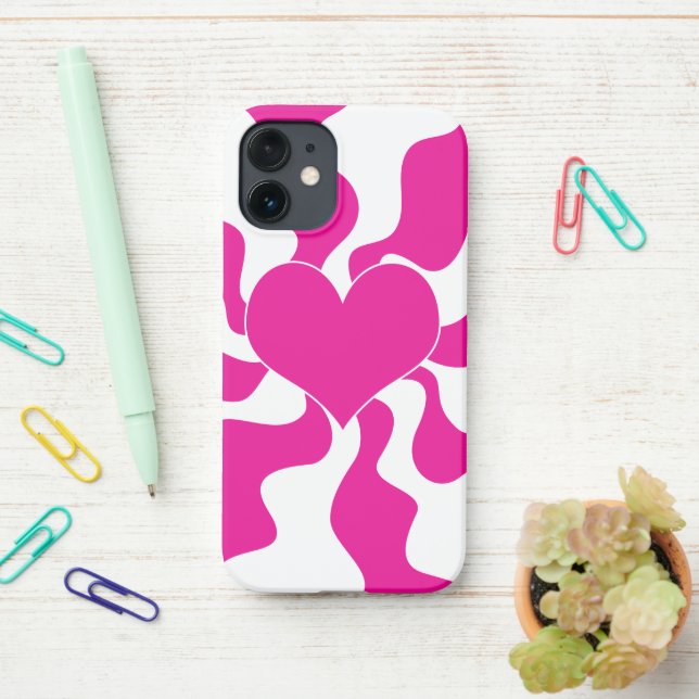 Love Heart in Magenta and White iPhone Case (On Desk)