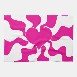 Love Heart in Magenta and White Kitchen Towel