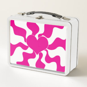 Love Heart in Magenta and White Metal Lunch Box