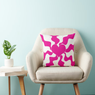 Love Heart in Magenta and White Throw Pillow