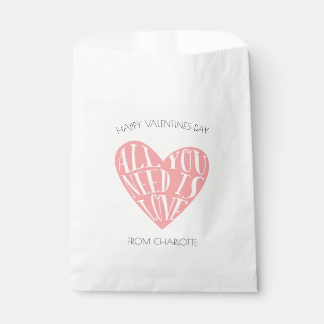 Love Heart Kids Valentines Day Classroom Favour Bag (Front)