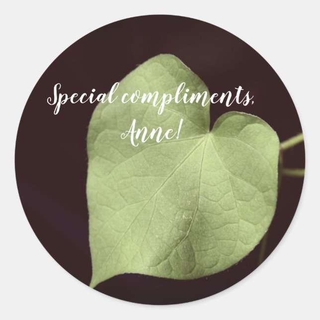 Love, Heart Leaf, Custom Text Sticker (Front)