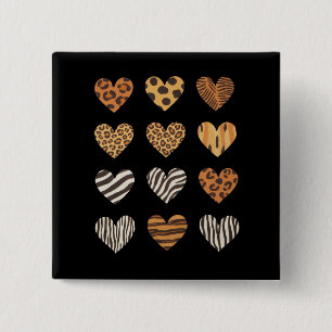 Love Heart Leopard Cute Valentine's Day  2 Inch Square Button