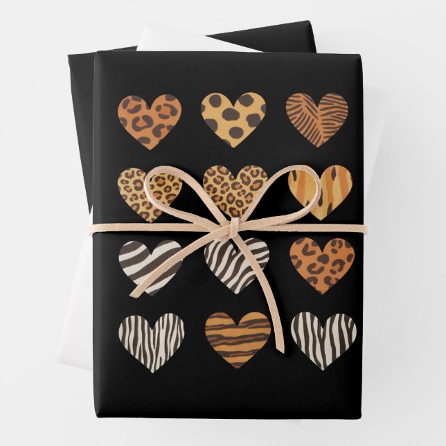 Love Heart Leopard Cute Valentine's Day  Wrapping Paper Sheet (In situ)