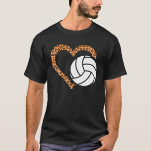 Love Heart Leopard Volleyball Ball Sport Mom T-Shirt