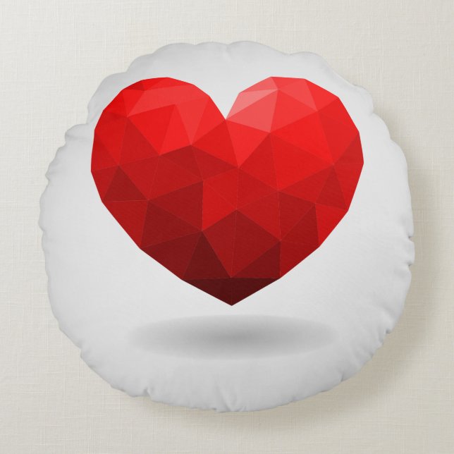 Love heart low poly valentine round pillow (Front)
