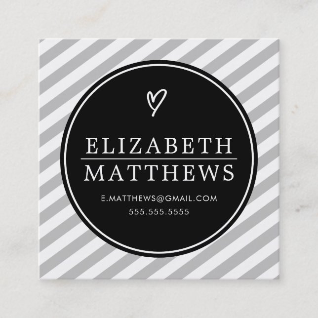 LOVE HEART minimalist personal black pale grey Square Business Card (Front)