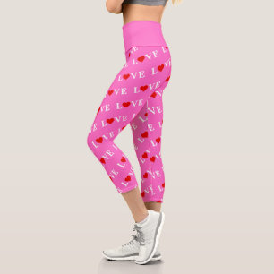 LOVE, Heart, minimalist, text based, typography, Capri Leggings