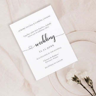 Love Heart Modern Elegant Black And White Wedding Invitation