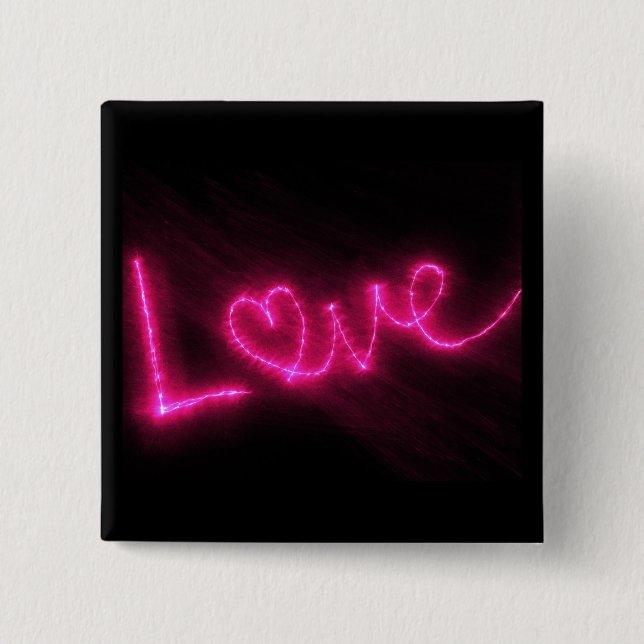 love heart neon hot pink black button (Front)