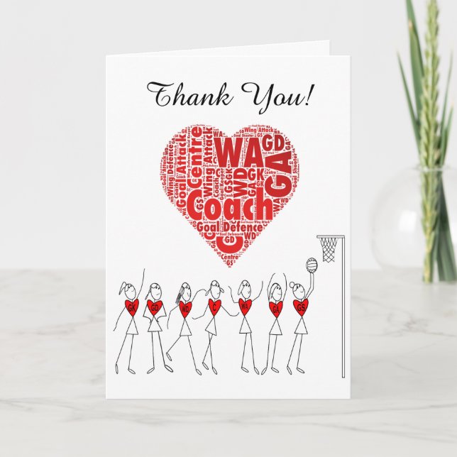 Love Heart Netball Coach Thank You Card (Front)