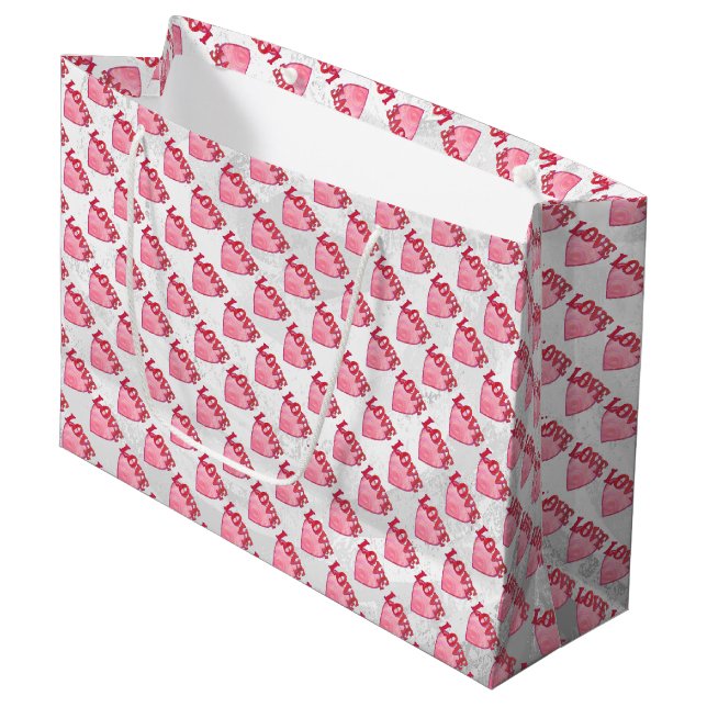 Love Heart Pattern Large Gift Bag (Front Angled)