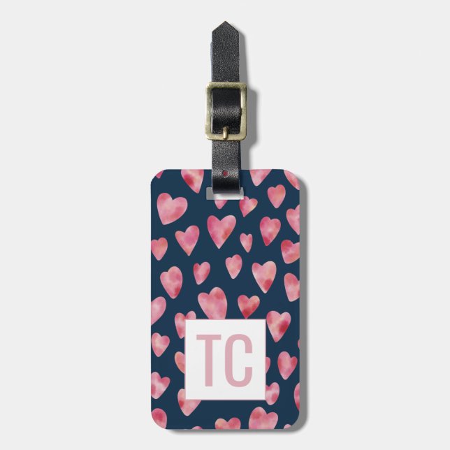 Love Heart Pattern Monogram Luggage Tag (Front Vertical)