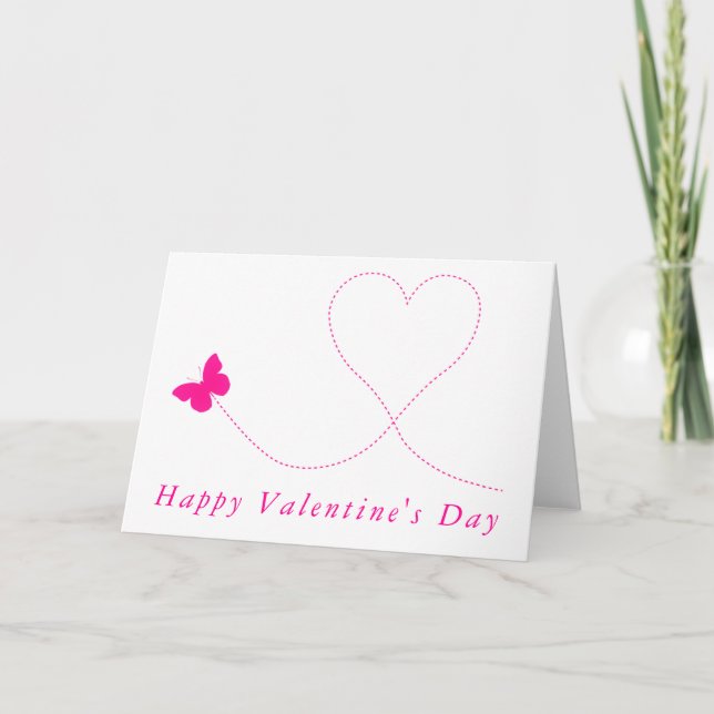 Love Heart Pink Butterfly Valentine's Day Card (Front)