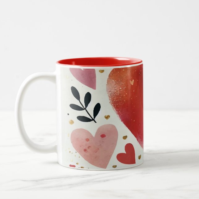 Love Heart Print Design Two-Tone Coffee Mug (Left)