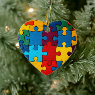Love Heart Puzzle Acceptance Autism Awareness Ceramic Ornament