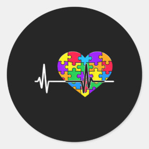 Love Heart Puzzle Acceptance Men Women Kids Autism Classic Round Sticker