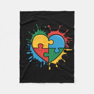 Love Heart Puzzle Piece Acceptance Autism Awarenes Fleece Blanket
