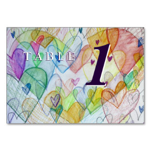 Love Heart Rainbow Custom Table Number Cards
