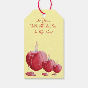 love heart red candles burning romantic original gift tags