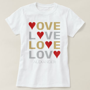 Love Heart Red Gold Silver Glitter Name Customized T-Shirt