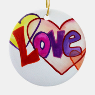 Love Heart Rings Word Ornaments