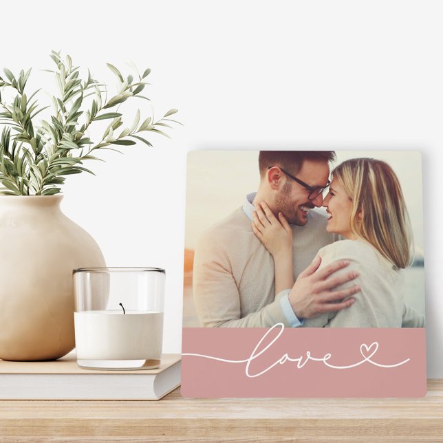 Love Heart Script Dusty Rose Photo Plaque (Creator Uploaded)