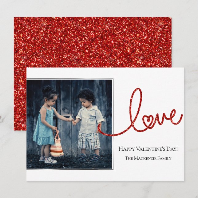 Love Heart Script | Modern Red and White Photo Holiday Card (Front/Back)