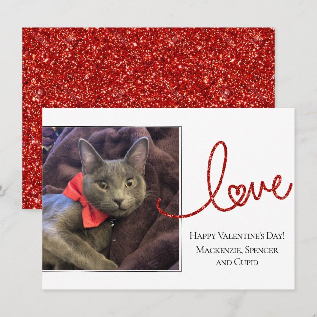 Love Heart Script | Modern Red and White Photo Holiday Card (Front/Back)