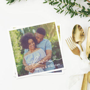 Love Heart Script Personalized Wedding Photo Napkin